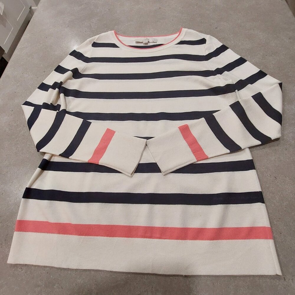 LOFT Petites Cream Black Pink Striped Long Sleeves Knit Top - Size Medium (MP)
